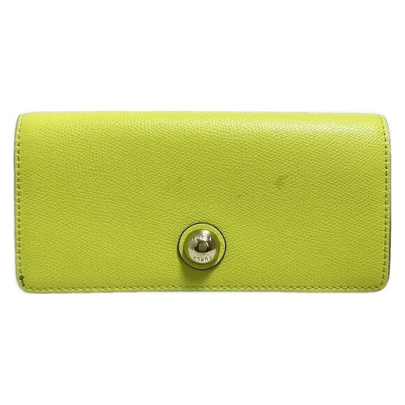 Auth FURLA - Yellow Green Leather Long Wallet - Picture 1 of 8